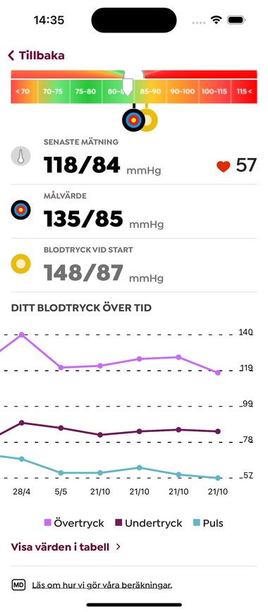 Vy över blodtrycksgraf