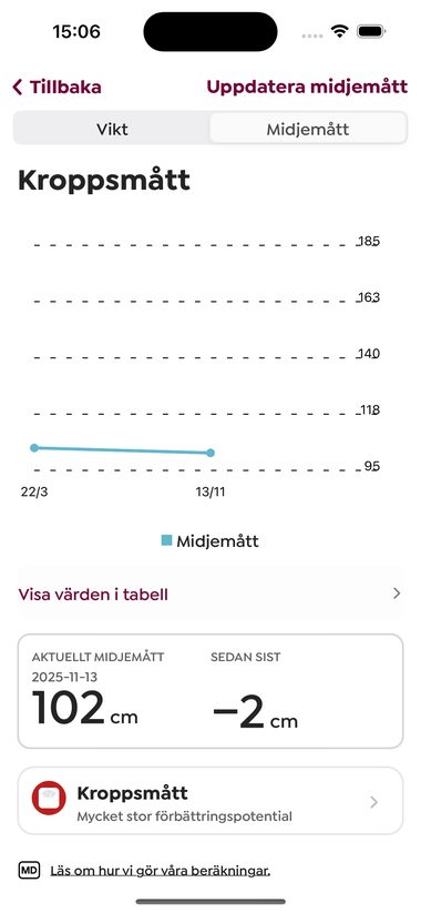 Vy över midjemåttsvärden