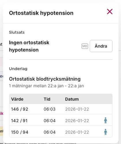 Ortostatisk hypotension, slutsats och underlag