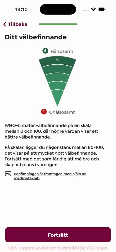 Resultatvy för ett av frågeformulären